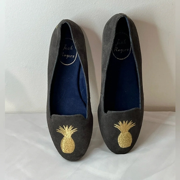 Jack Rogers Pineapple Flats Loafers Grey Suede Leather Size 6 - Picture 2 of 9